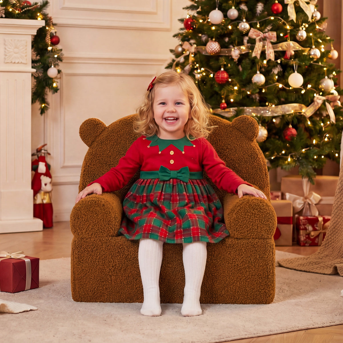 Kids Bear Sofa Toddler Foam Couch with Soft Fleece Fabric Cover