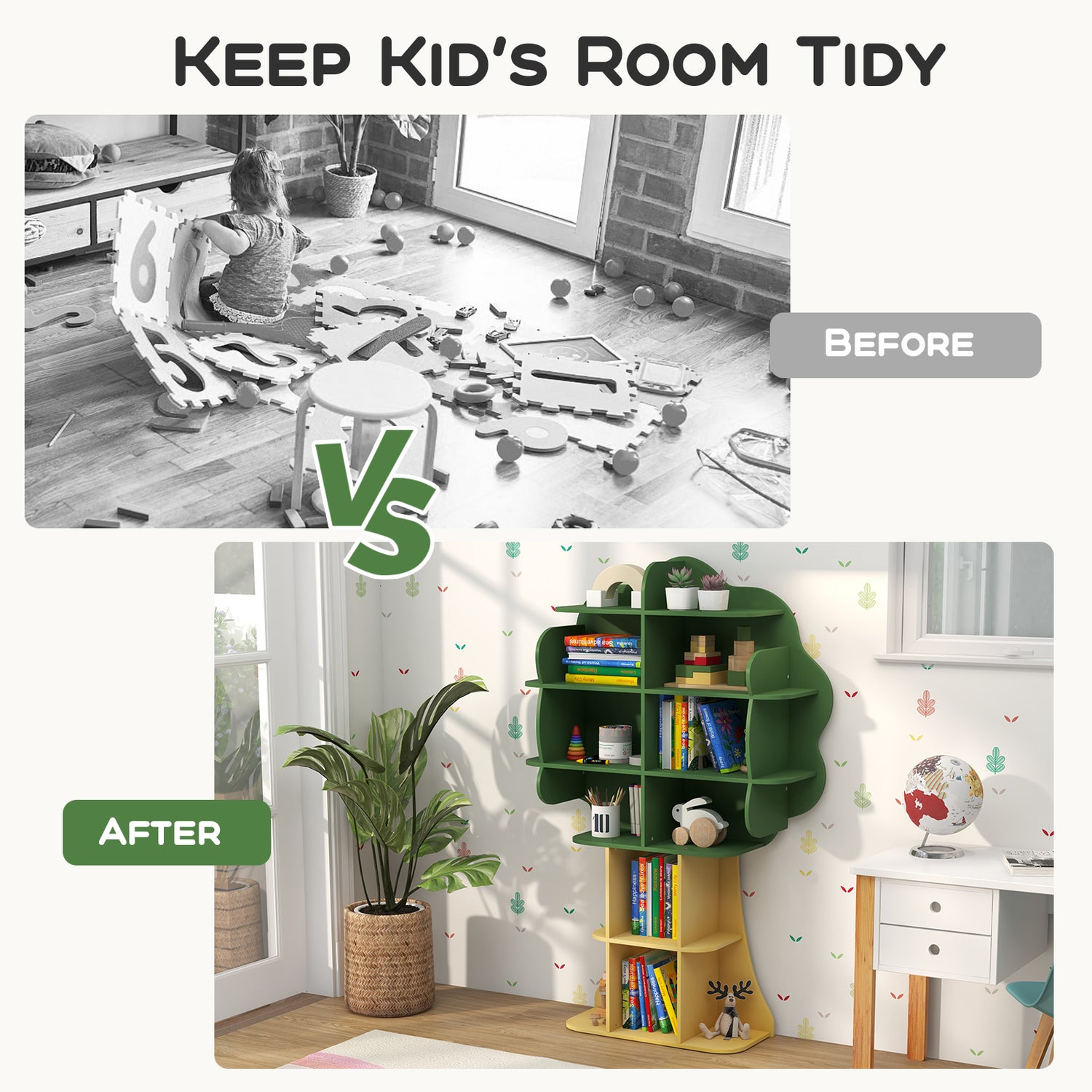 Green Kids Bookcase Shelf Toy Storage Organizer with Open Storage Shelves