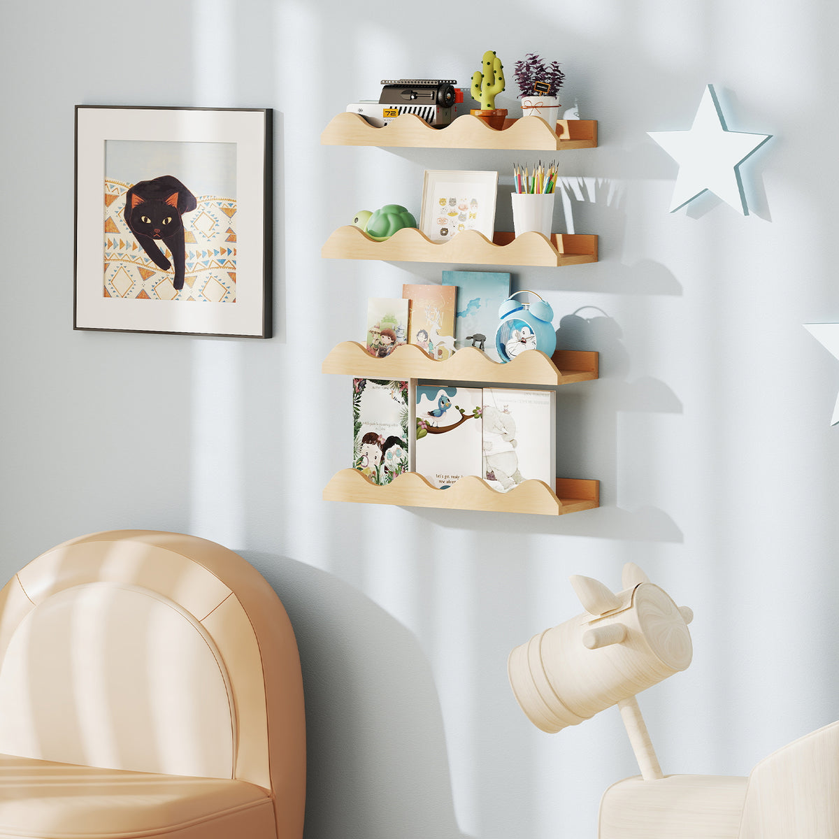 Kids Bookshelf Set of 4 Floating Nursery Book Shelves for Decoration Book Toy Storage