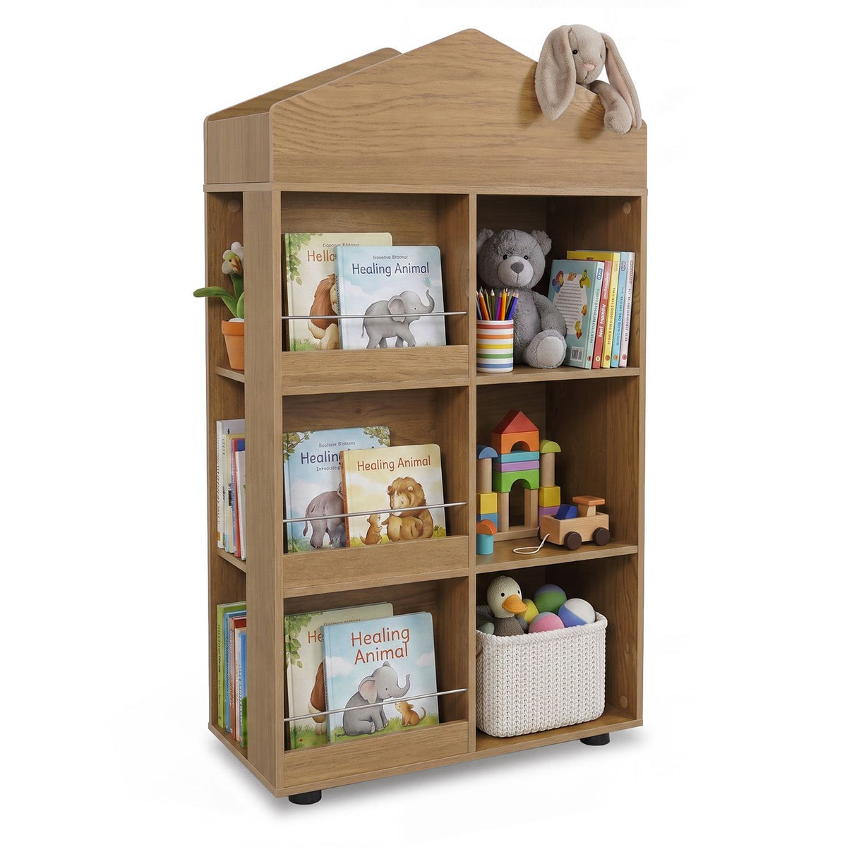 Kids Bookshelf and Toy Storage Organizer 4-Tier House-Shaped Toddler Bookcase