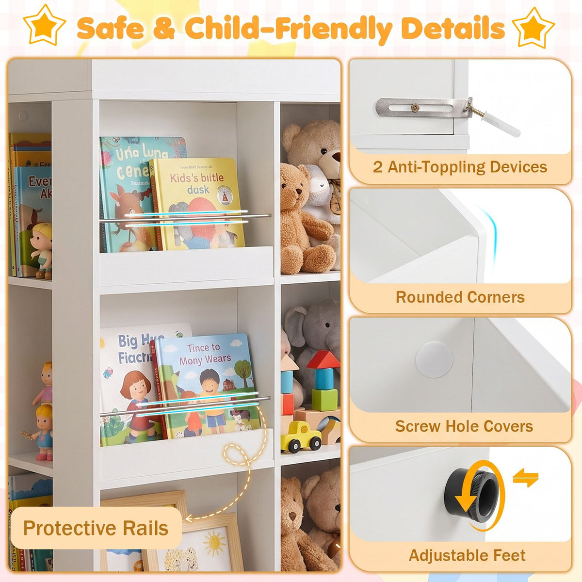 Kids Bookshelf and Toy Storage Organizer 4-Tier House-Shaped Toddler Bookcase