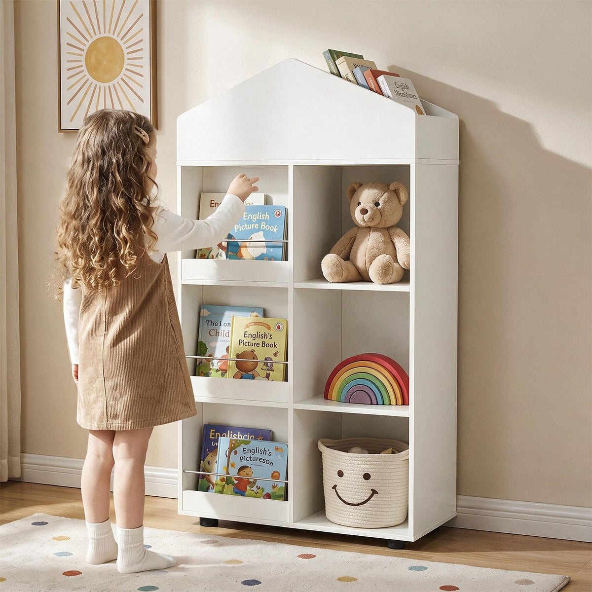 Kids Bookshelf and Toy Storage Organizer 4-Tier House-Shaped Toddler Bookcase