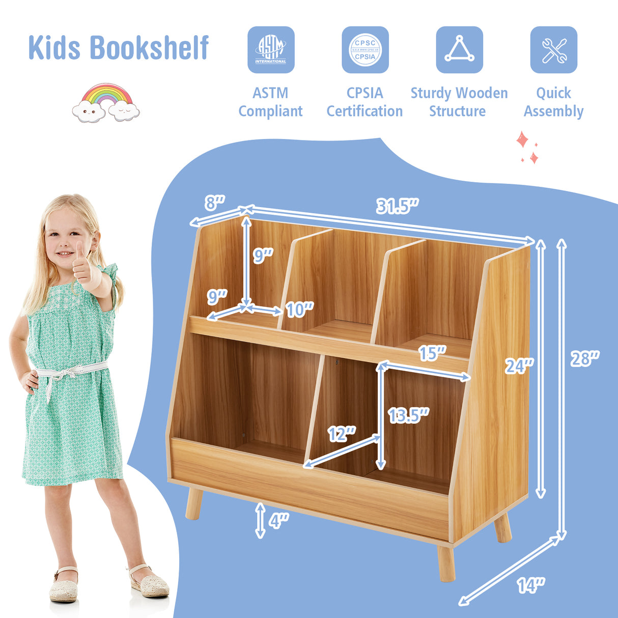 5-Cube Kids Bookshelf and Toy Organizer with Anti-Tipping Kits
