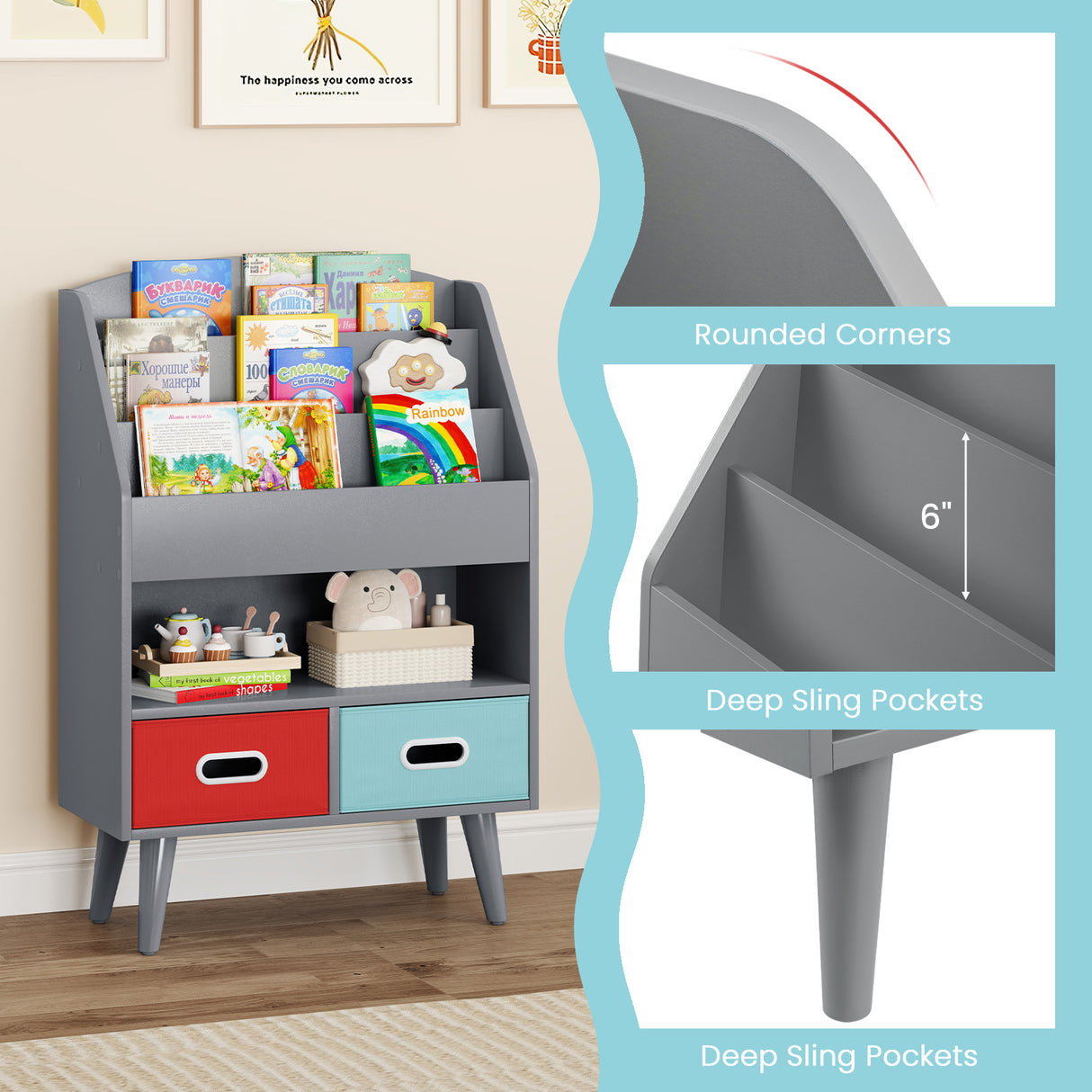Kids Bookshelf with Open Compartment for Toddlers 3+ Years Old