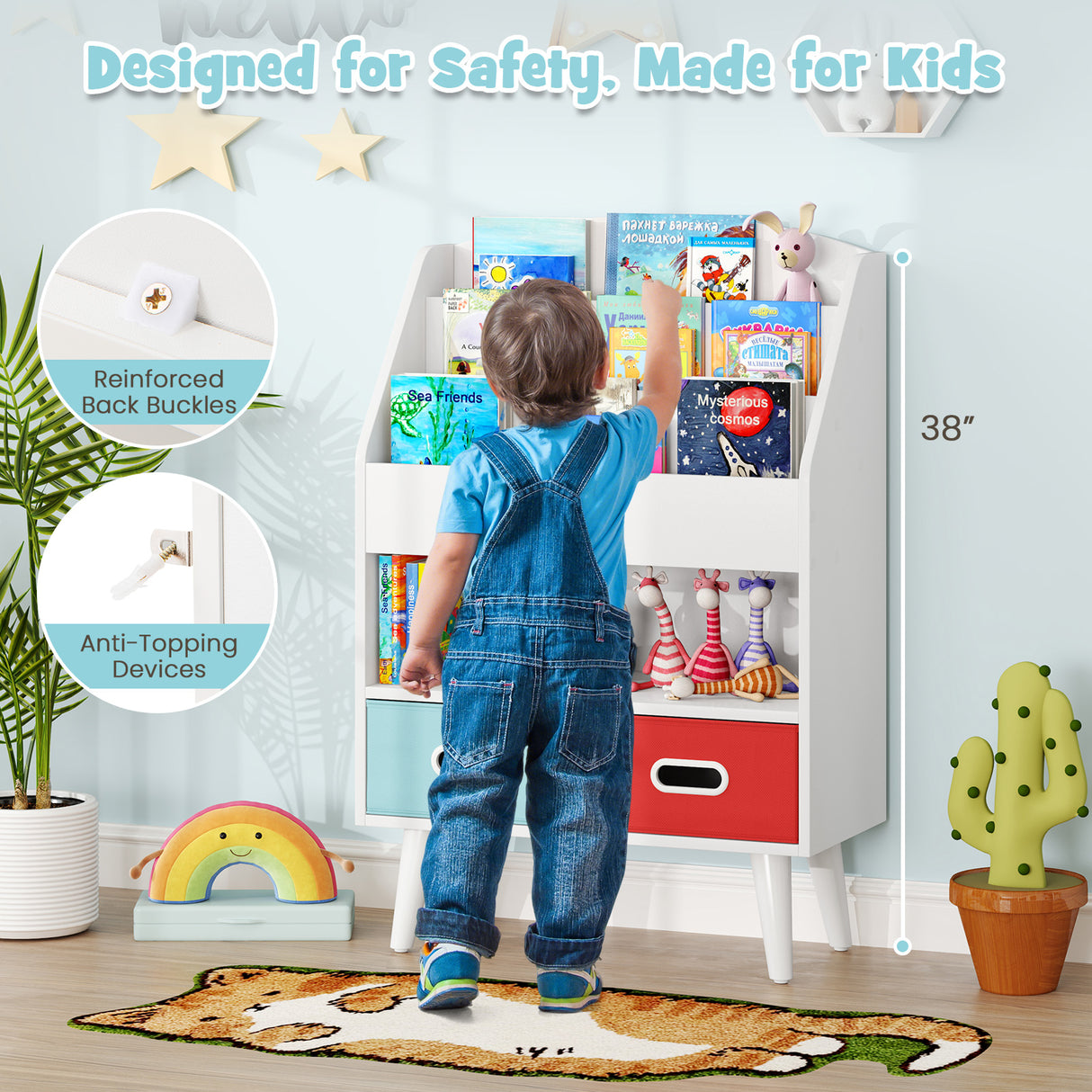 Kids Bookshelf with Open Compartment for Toddlers 3+ Years Old
