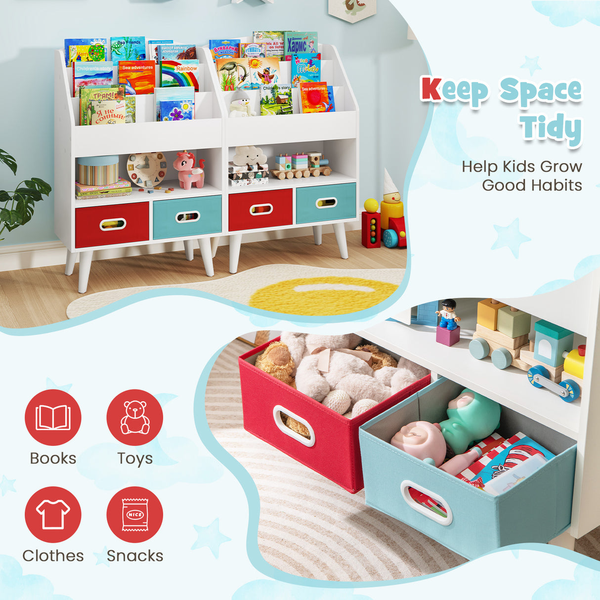 Kids Bookshelf with Open Compartment for Toddlers 3+ Years Old