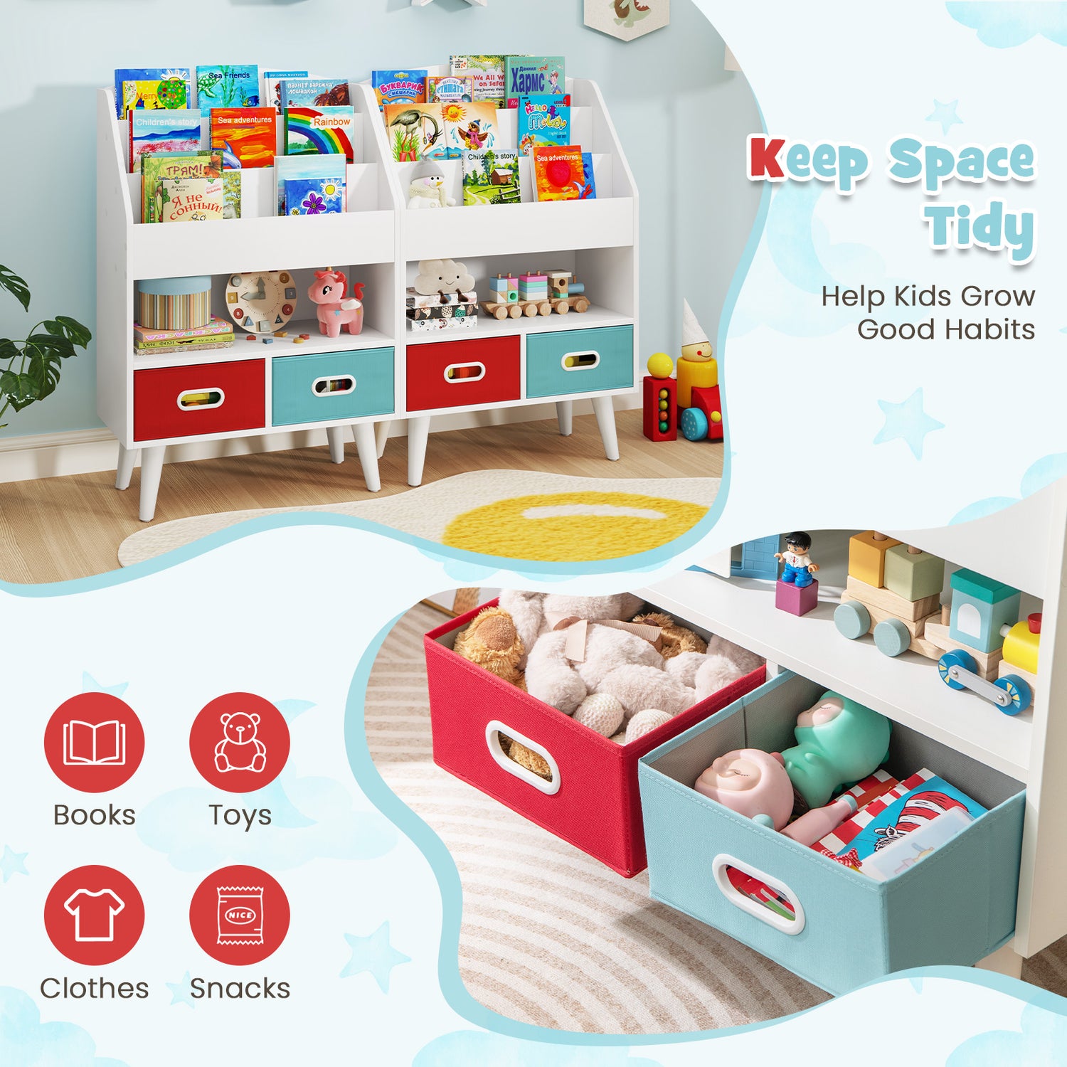 Kids Bookshelf with Open Compartment for Toddlers 3+ Years Old