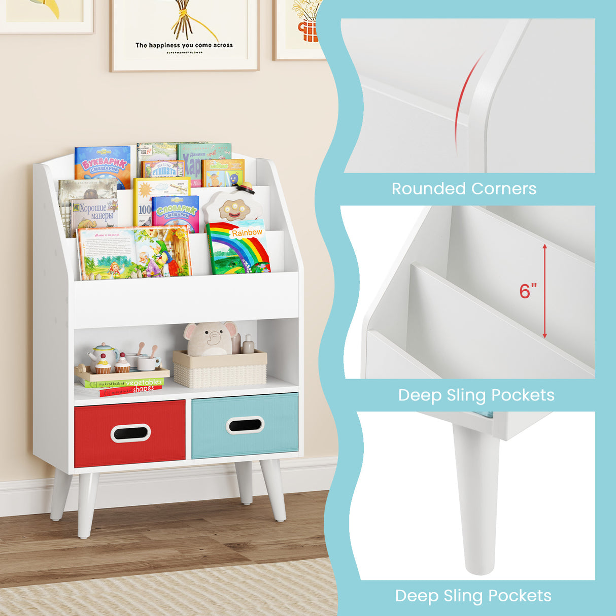 Kids Bookshelf with Open Compartment for Toddlers 3+ Years Old