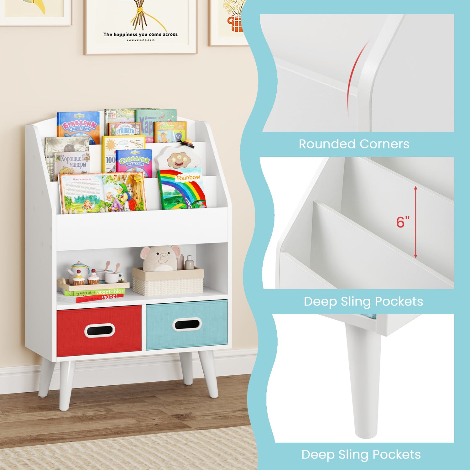 Kids Bookshelf with Open Compartment for Toddlers 3+ Years Old