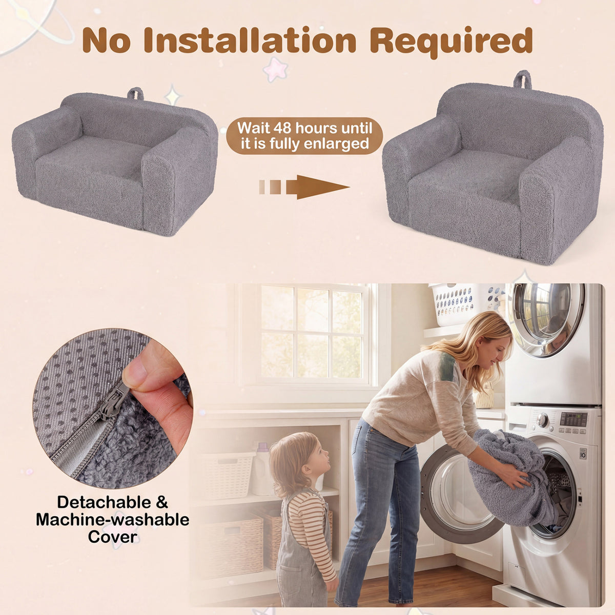 Kids Couch Portable Toddler Sofa with Anti-slip Base