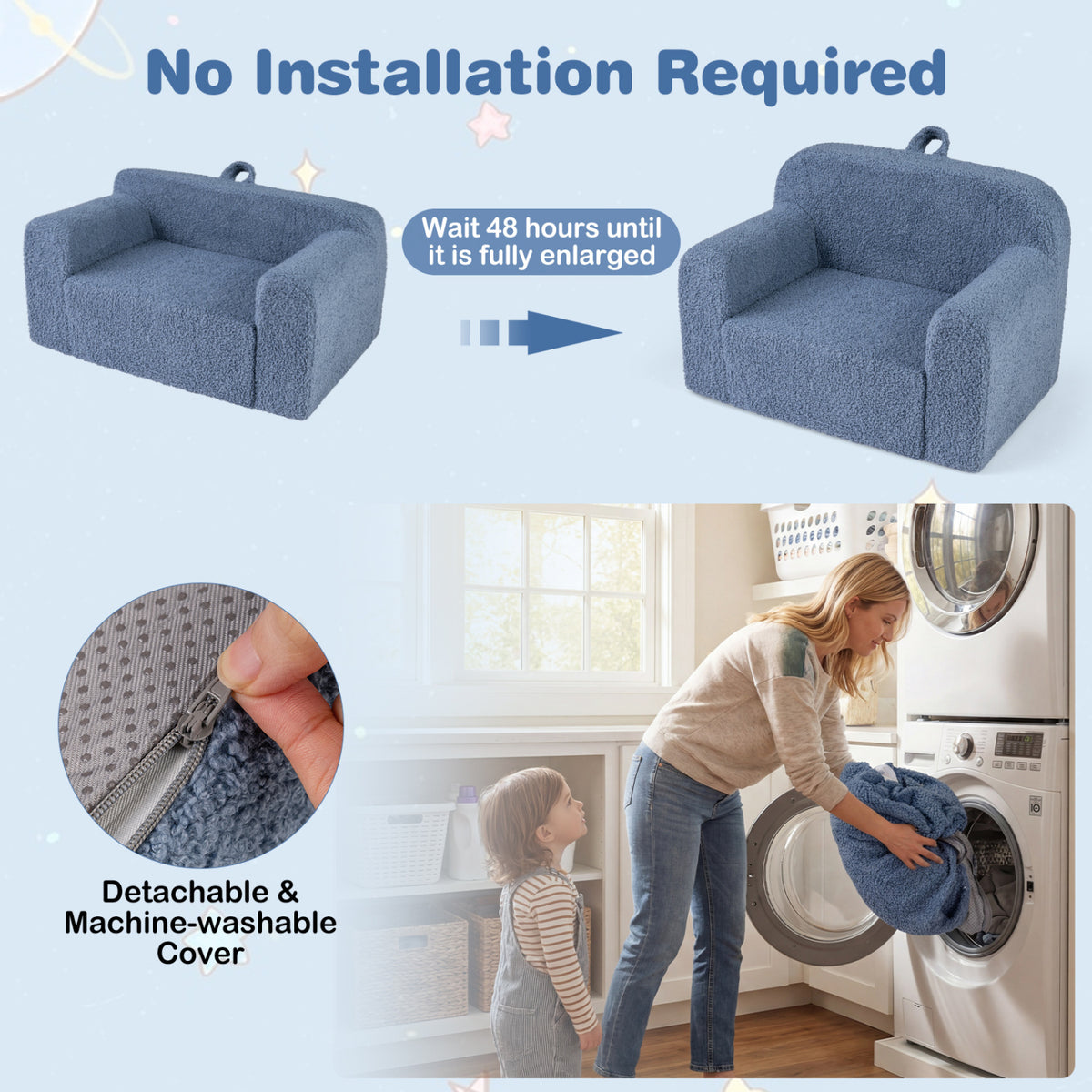 Kids Couch Portable Toddler Sofa with Anti-slip Base