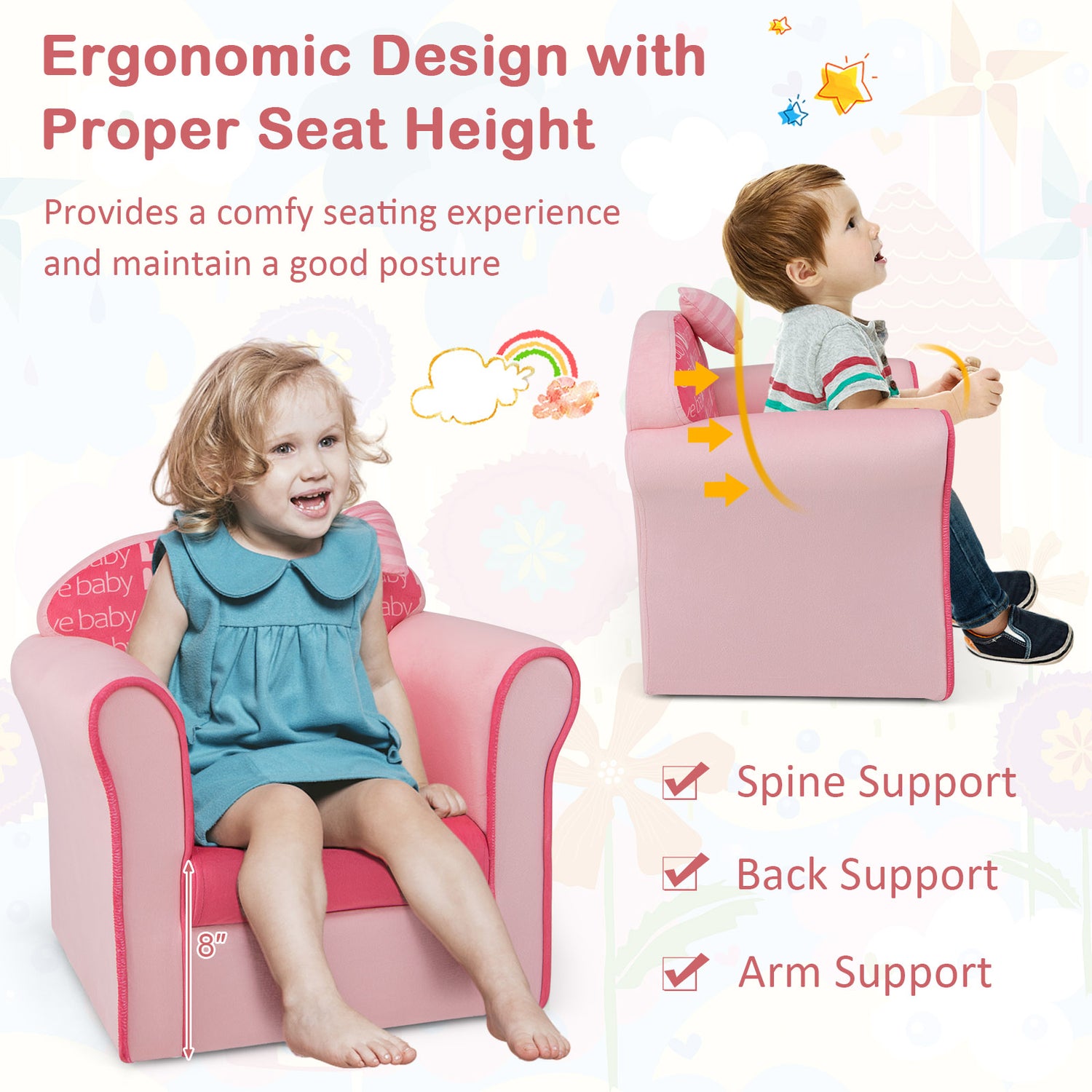 Original Kids Sofa with Armrest and Thick Cushion