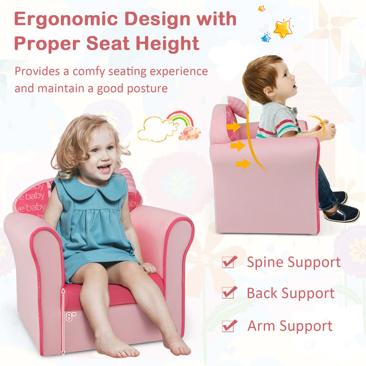 Original Kids Sofa with Armrest and Thick Cushion