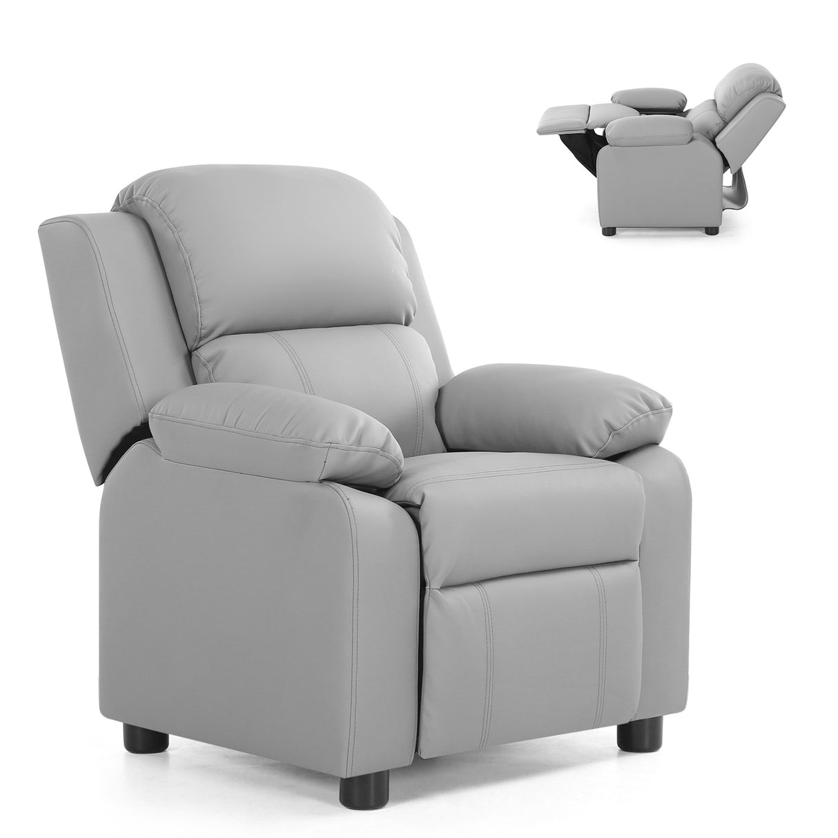 Deluxe Kids Armchair Recliner Headrest Sofa w/ Storage Arms