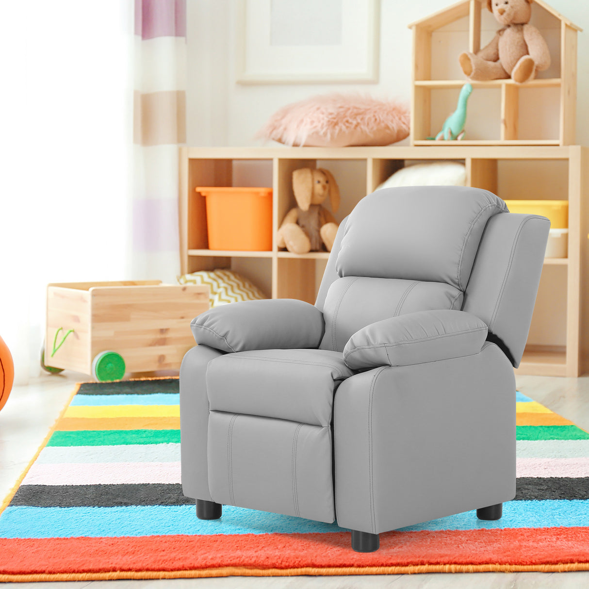 Deluxe Kids Armchair Recliner Headrest Sofa w/ Storage Arms