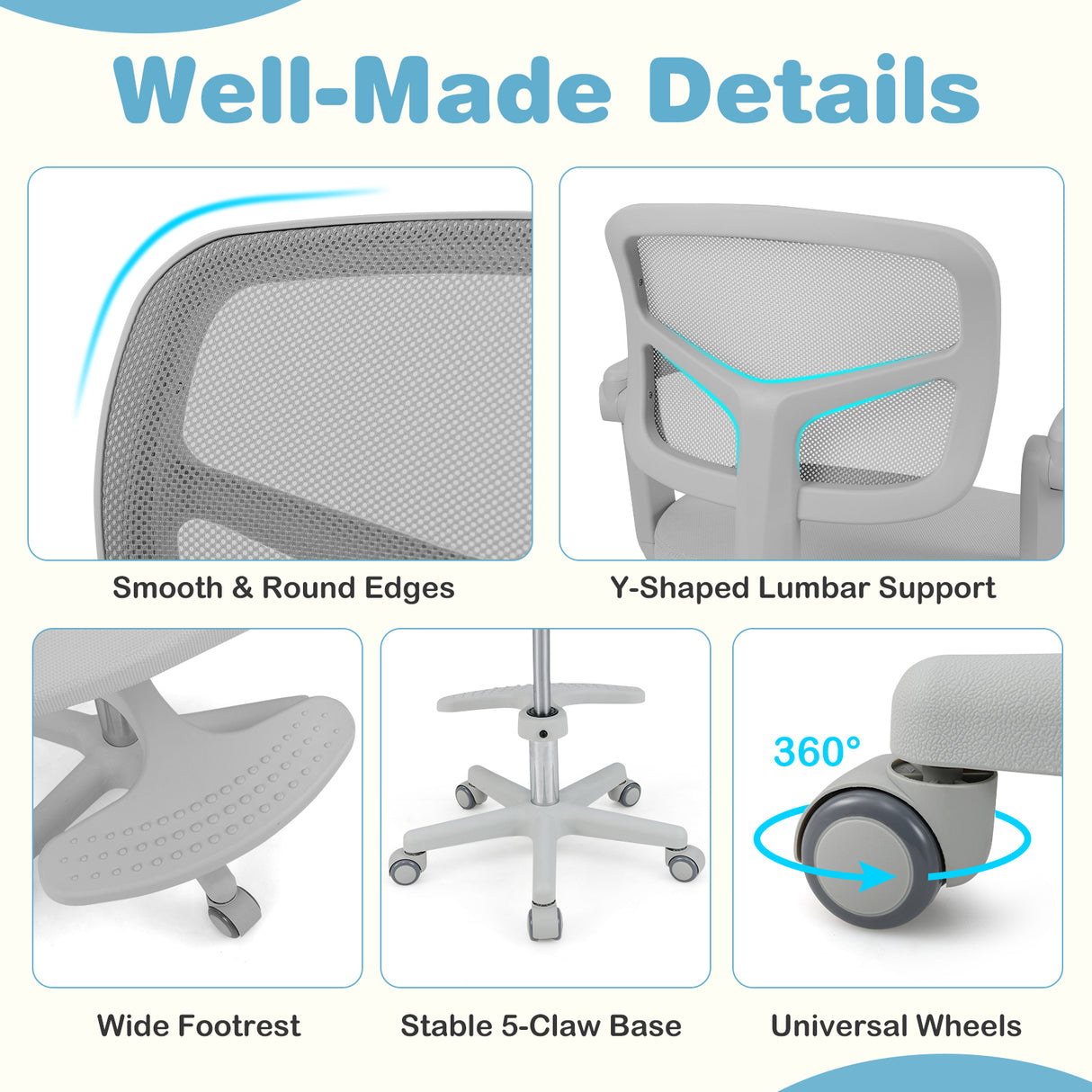 Kids Desk Chair Children Study Chair with Adjustable Height Armrest and Footrest