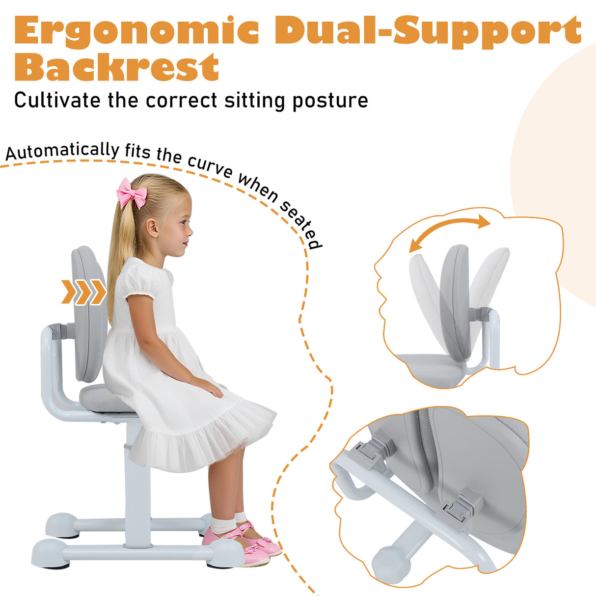 Kids Desk Chair Children Study Chair with Double Back Support and Adjustable Height