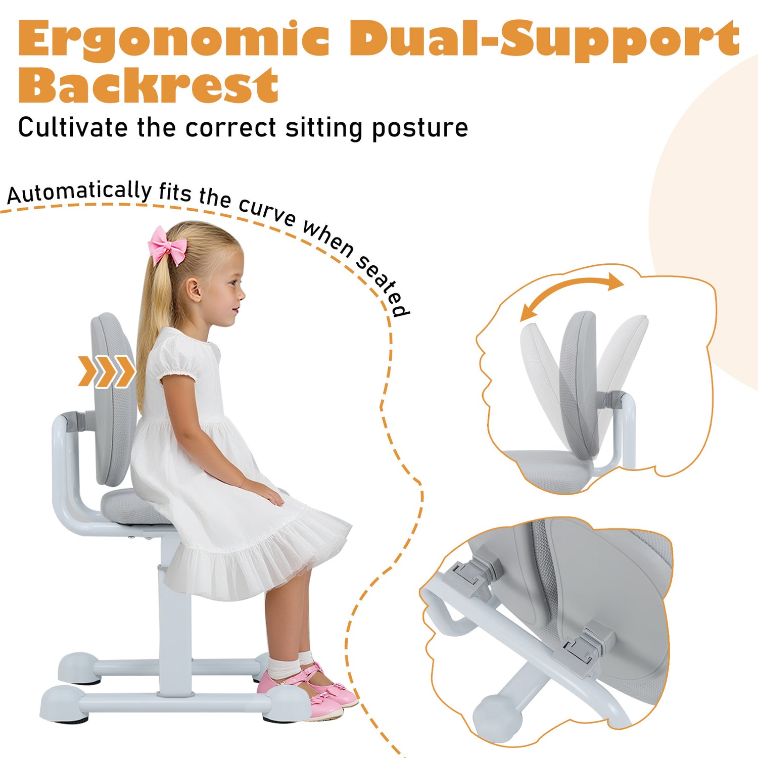 Kids Desk Chair Children Study Chair with Double Back Support and Adjustable Height