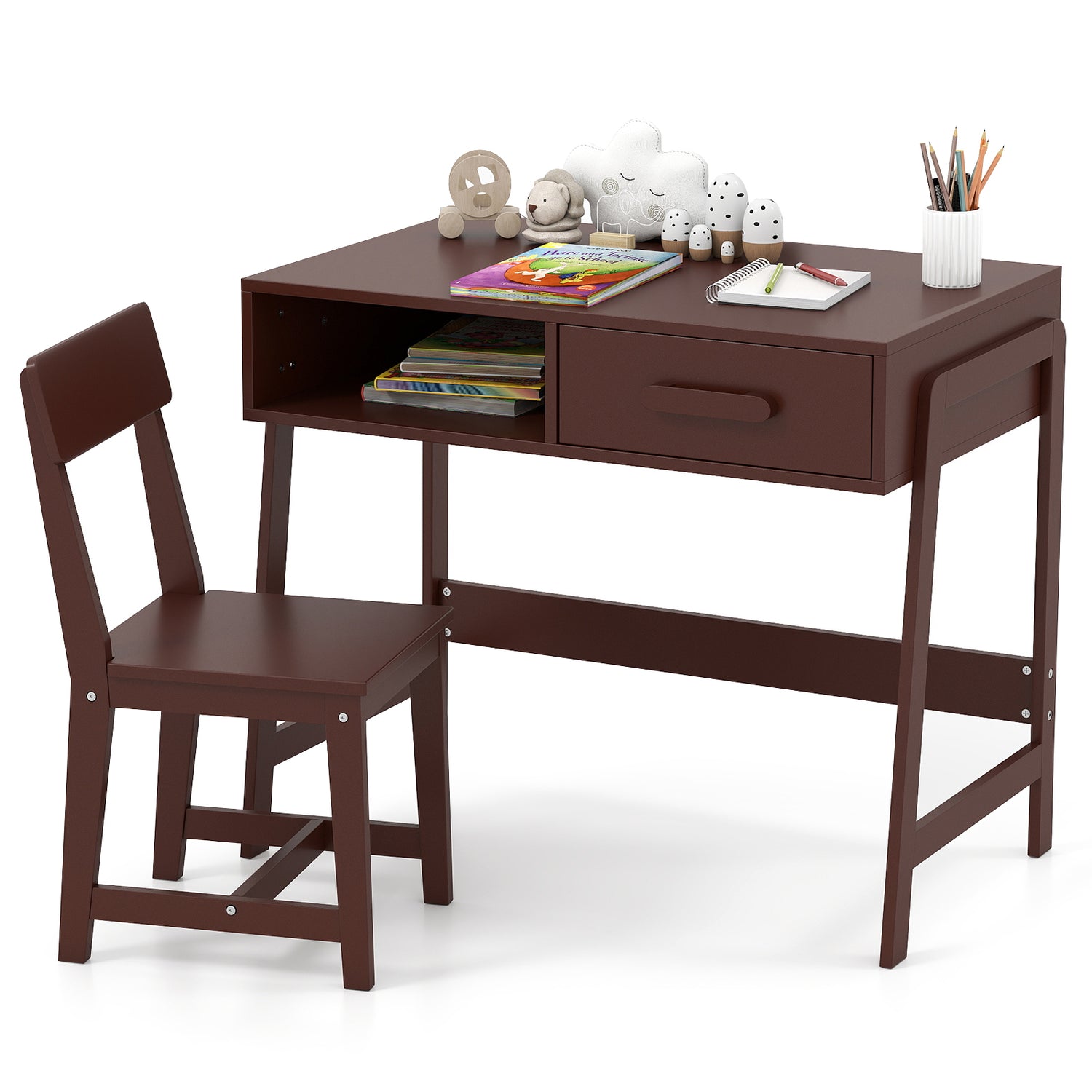 Kids Desk and Chair Set with Storage Drawer and Hutch