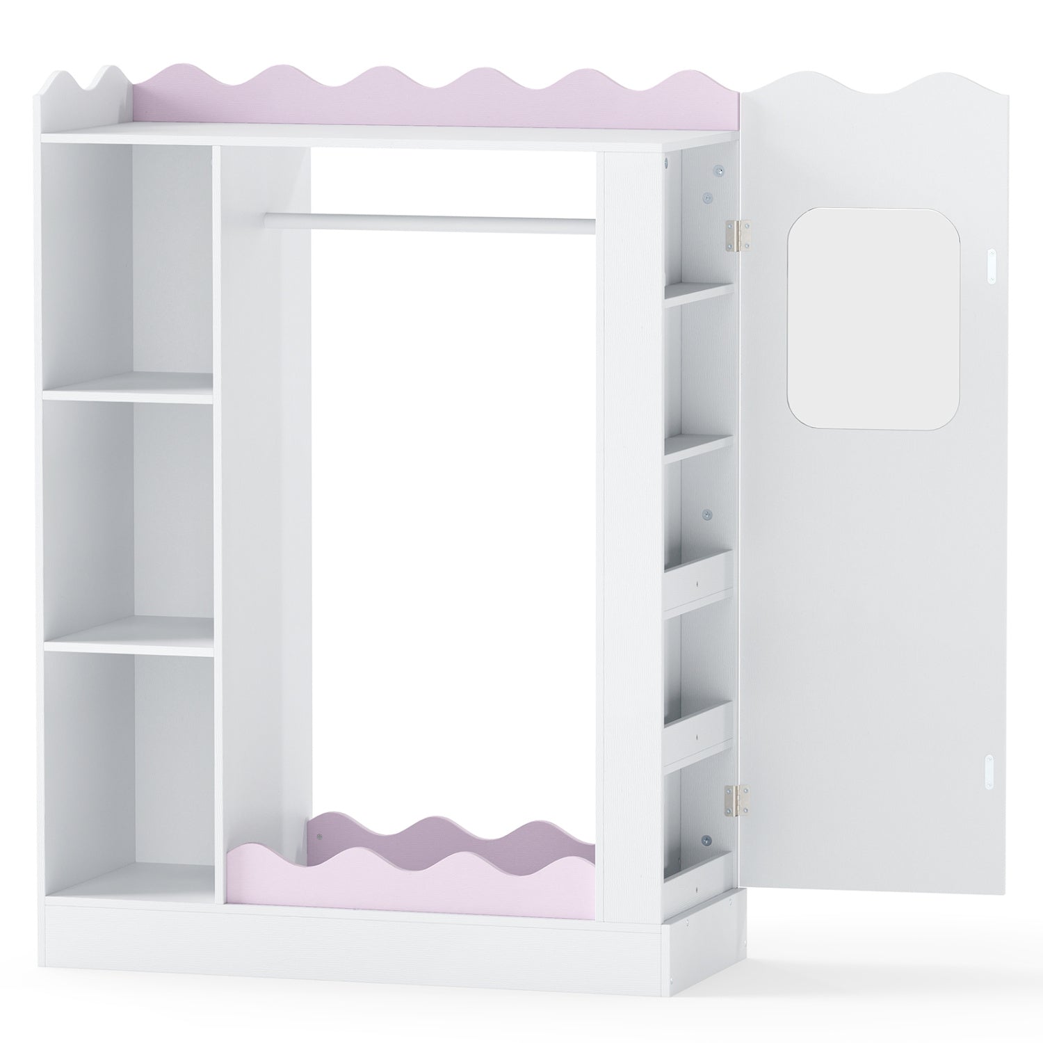 Kids Dress Up Storage with Mirrors and Hanging Rack and Shelves for Bedroom-Pink