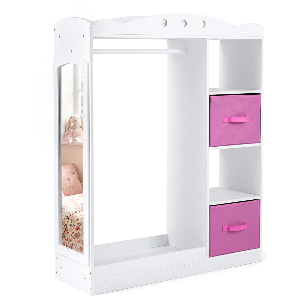 Kids Dress Up Storage with Full Length Mirror and Open Shelves