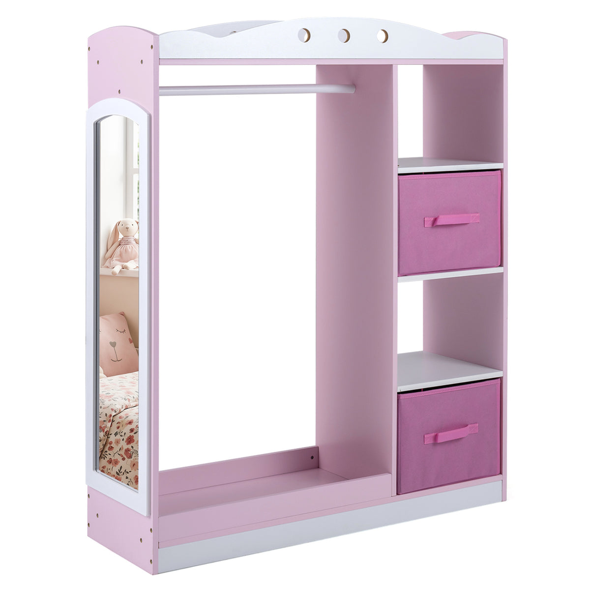 Kids Dress Up Storage with Full Length Mirror and Open Shelves