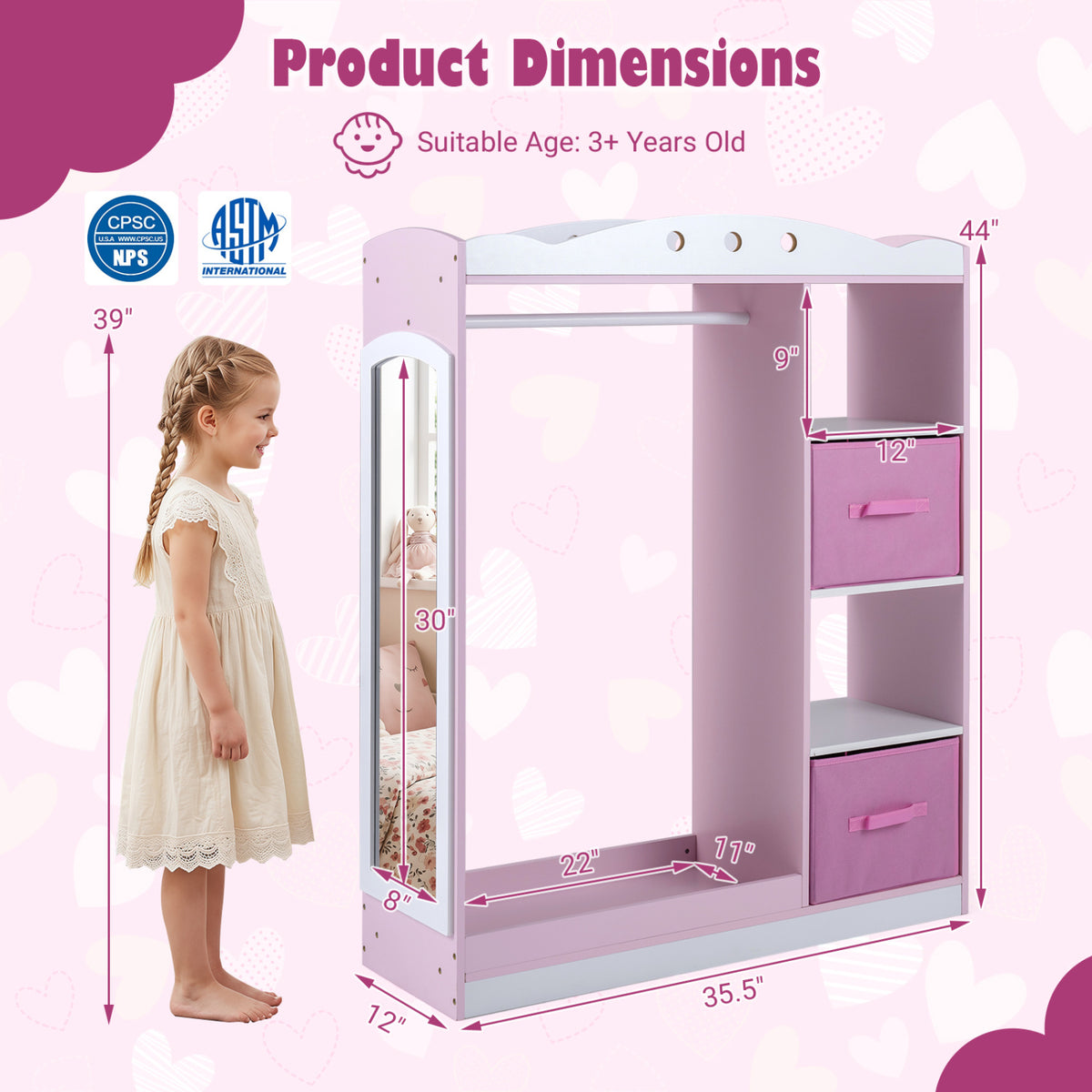 Kids Dress Up Storage with Full Length Mirror and Open Shelves