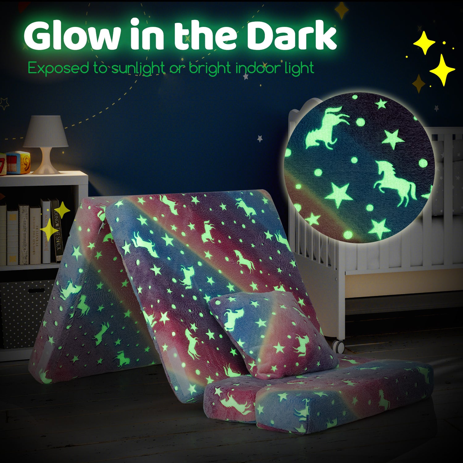 Kids Folding Sofa Bed Floor Mattress Glow in the Dark with Pillow