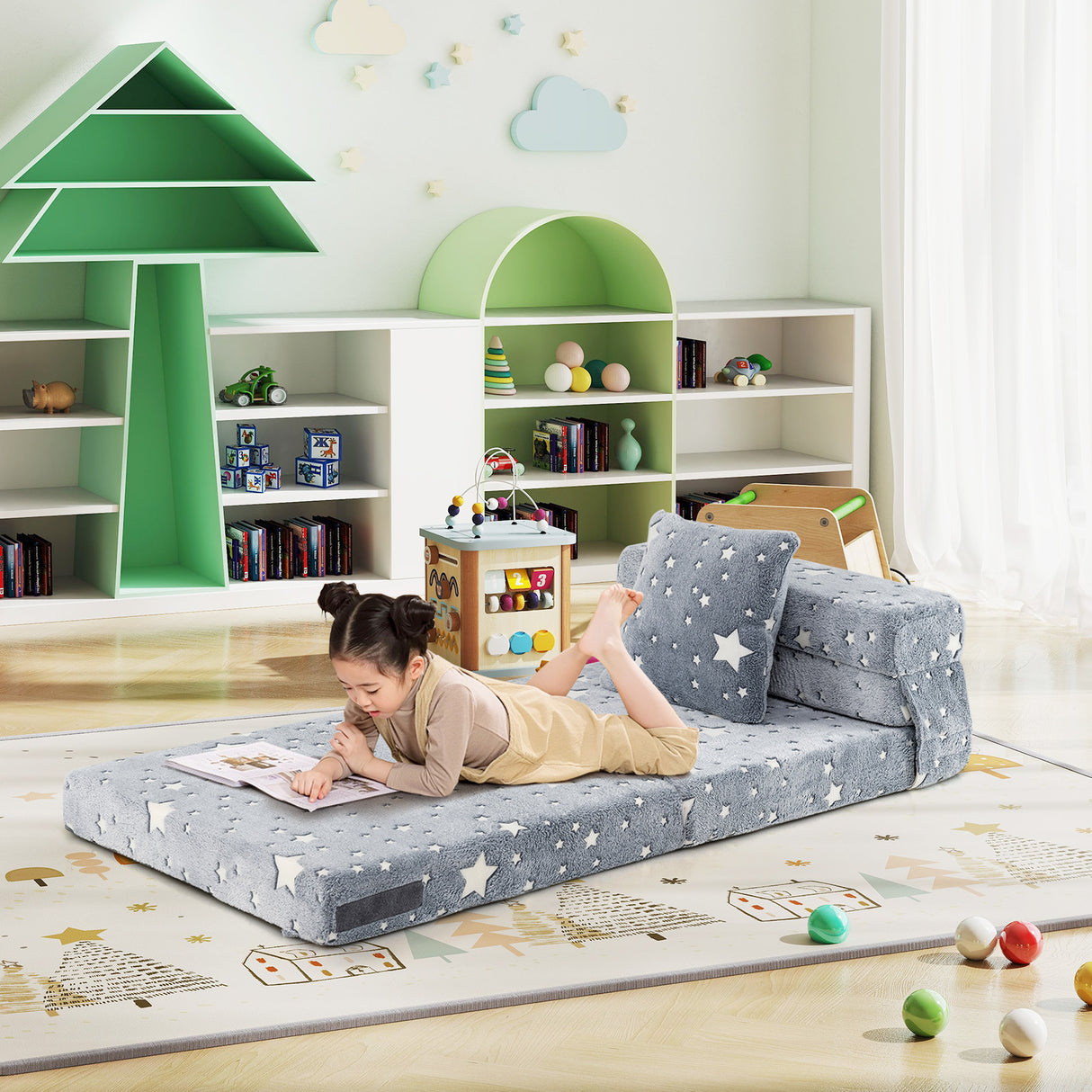 Kids Folding Sofa Bed Floor Mattress Glow in the Dark with Pillow