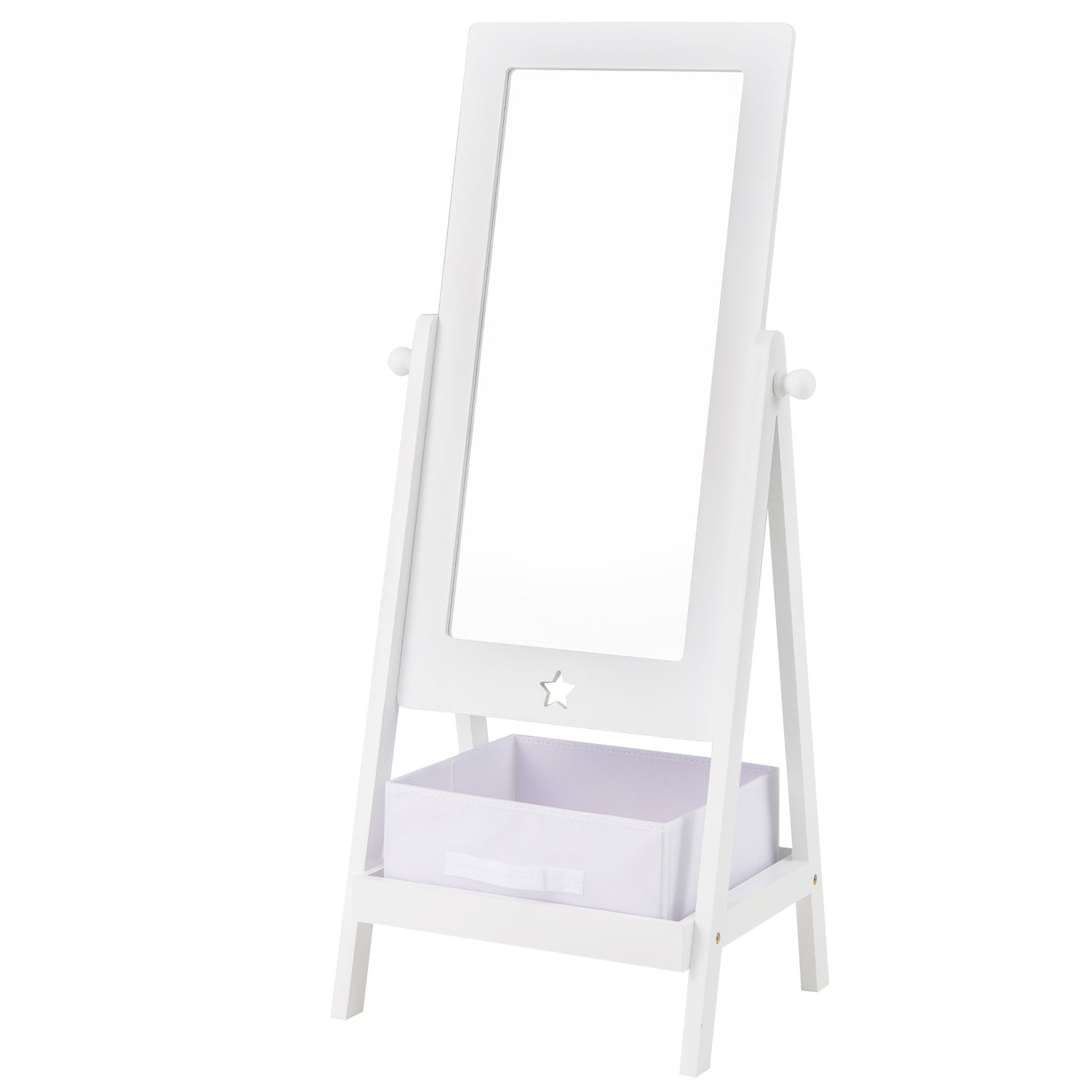 Kids Full Length Mirror 360 Degree Rotatable Dressing Mirror with Storage Bin-White