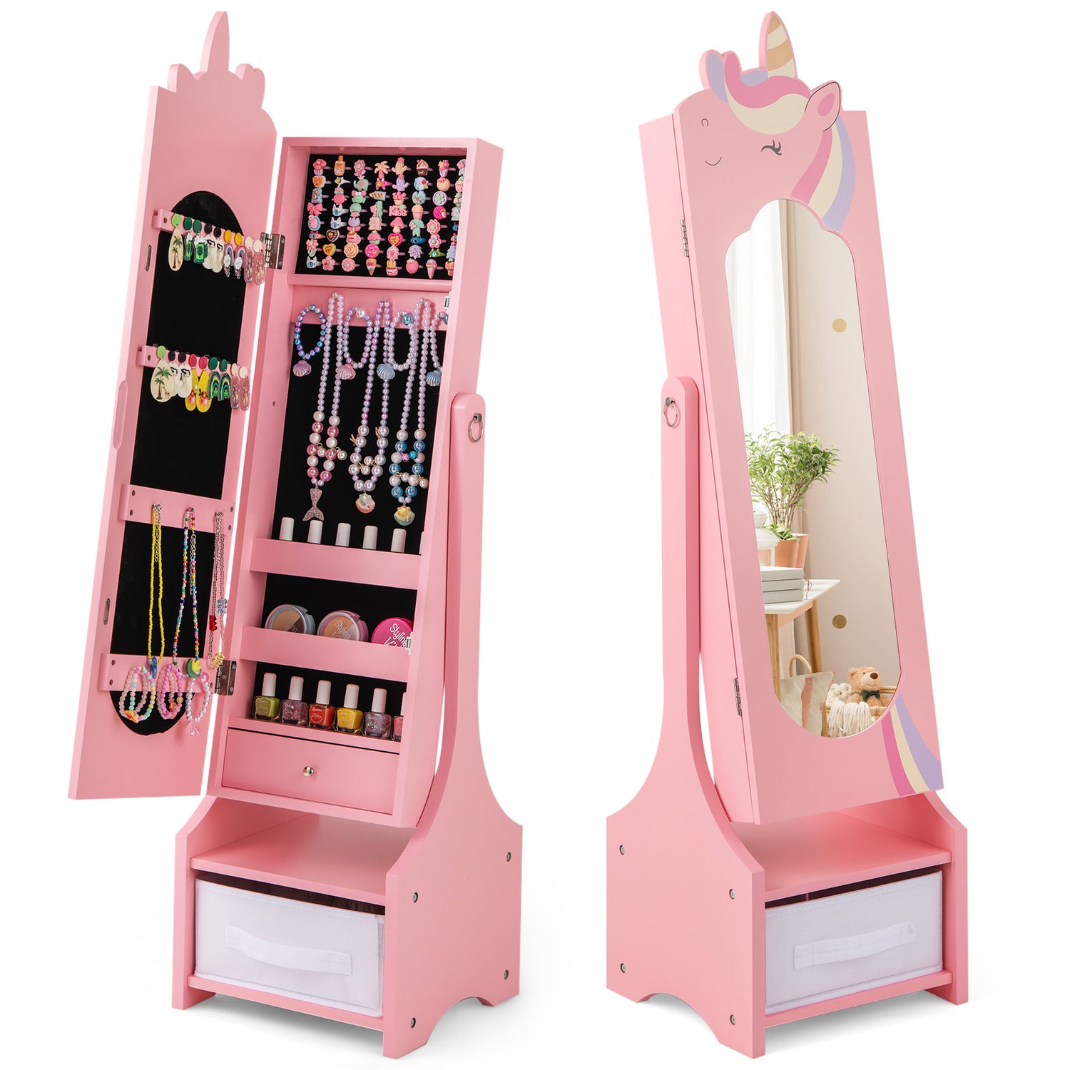 Kids Jewelry Armoire Cabinet with Storage and 2 Tilt Angles