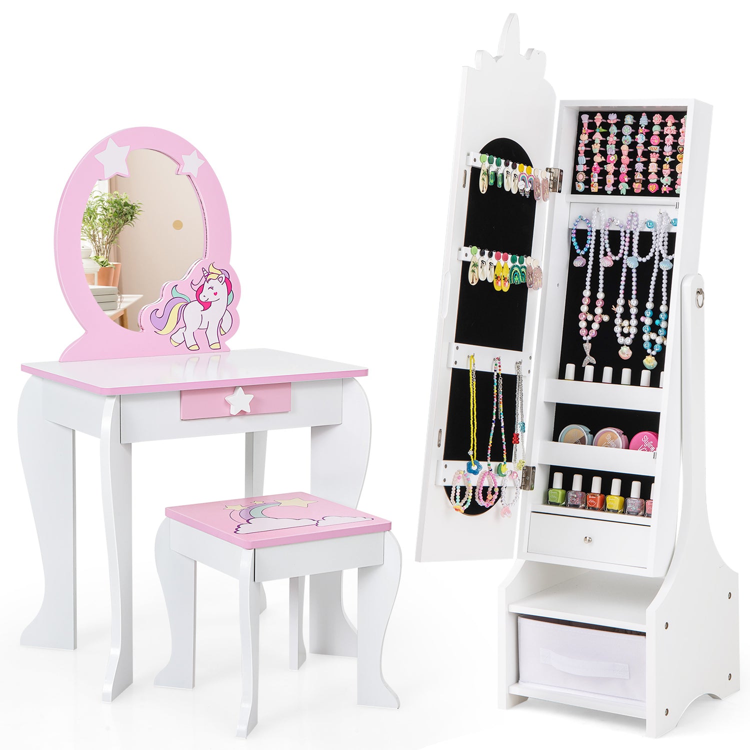 Kids Jewelry Armoire Cabinet with Storage and 2 Tilt Angles