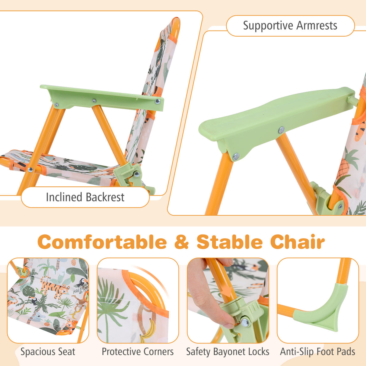 Kids Outdoor Table and Chair Set with 2 Folding Chairs and Height Adjustable Umbrella