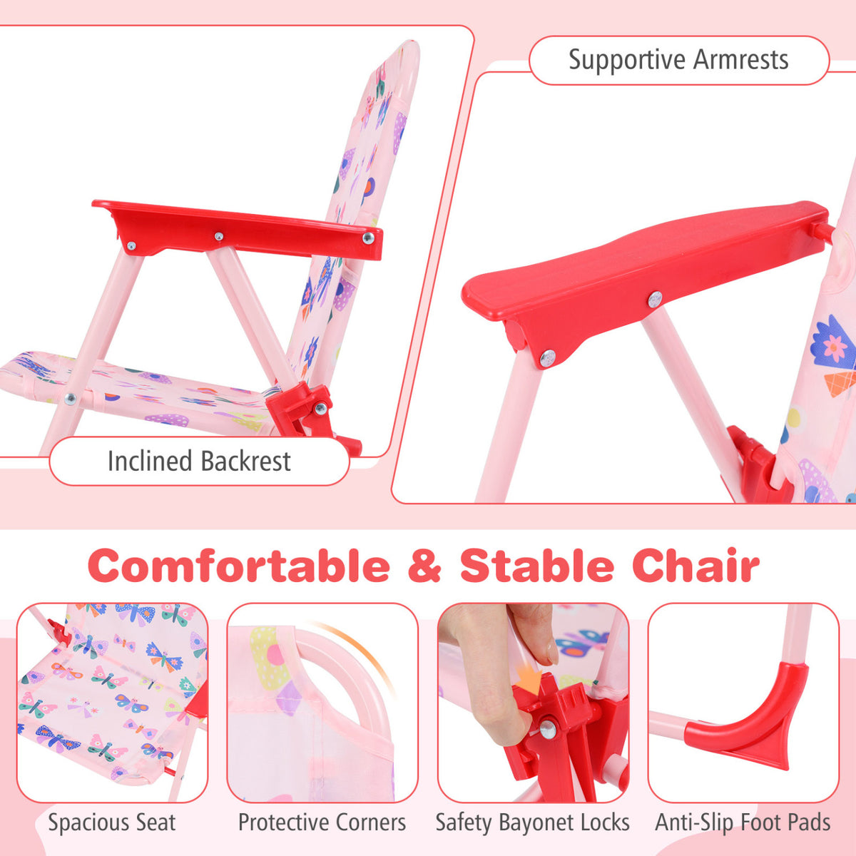 Kids Outdoor Table and Chair Set with 2 Folding Chairs and Height Adjustable Umbrella