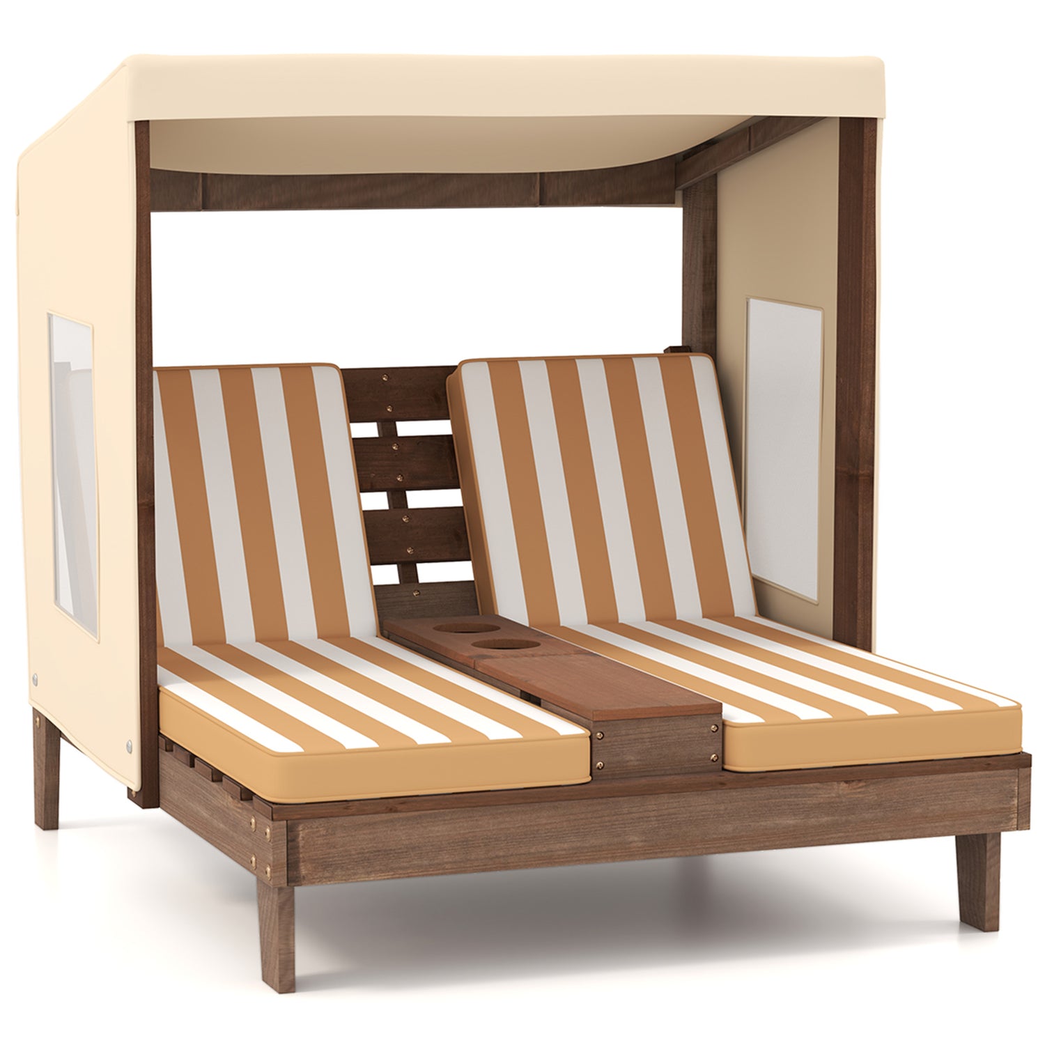 Kids Patio Lounge Chair with Cup Holders and Awning