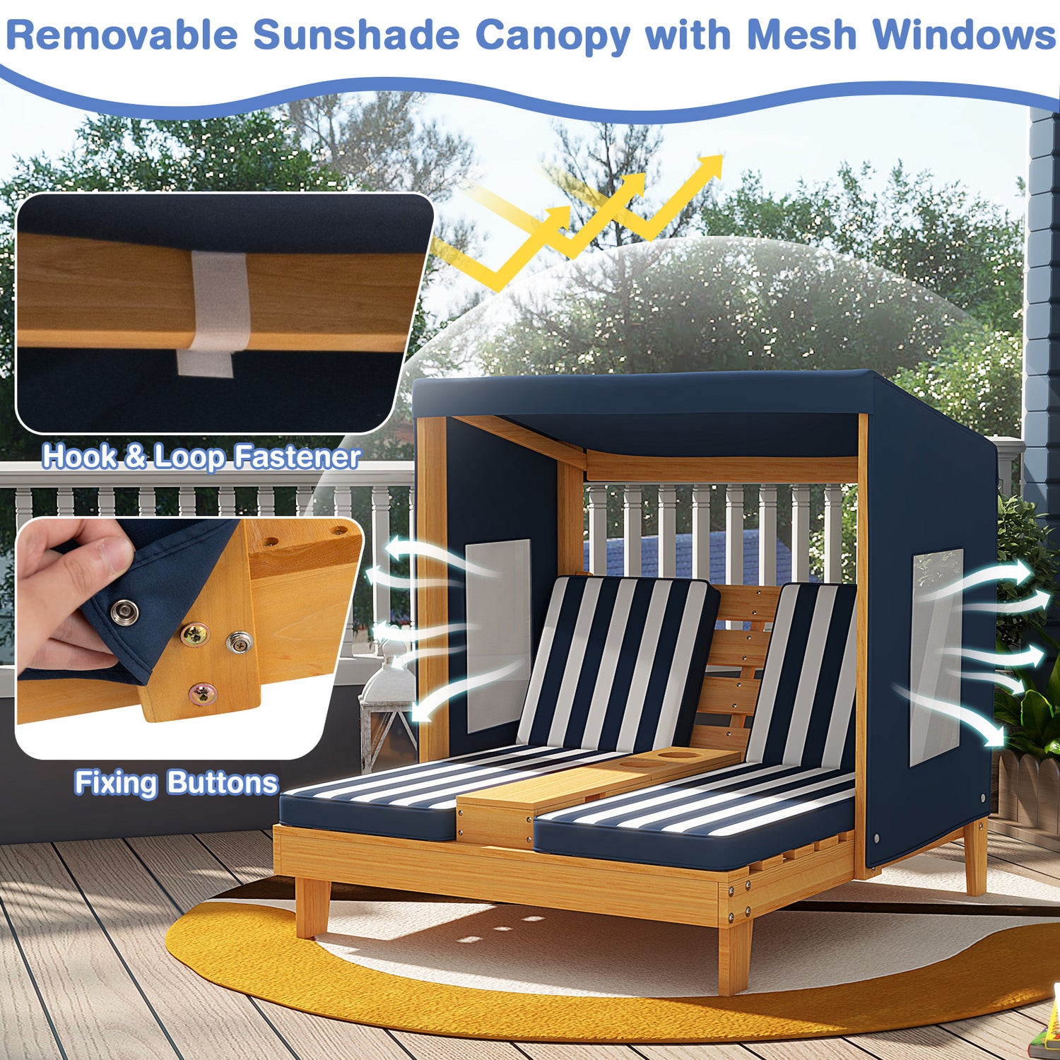 Kids Patio Lounge Chair with Cup Holders and Awning