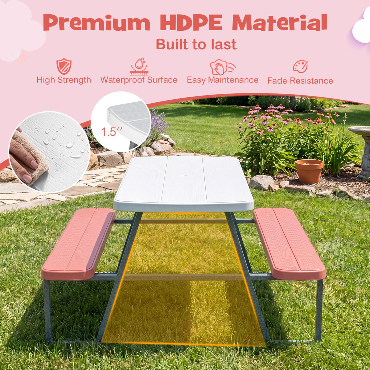 Kids Picnic Table with Benches Seats up to 4
