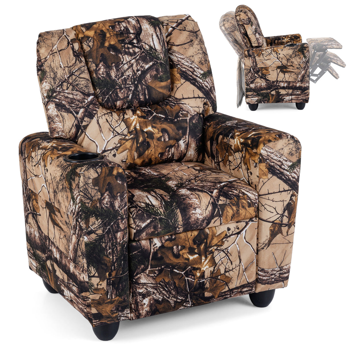 Kids Recliner Chair Push Back Toddler Reclining Armchair with Cup Holder