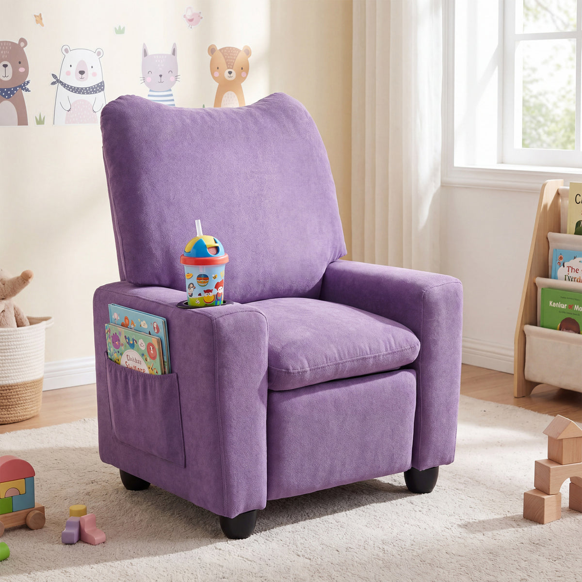 Kids Recliner Toddler Single Sofa with Adjustable Footrest and Cup Holder