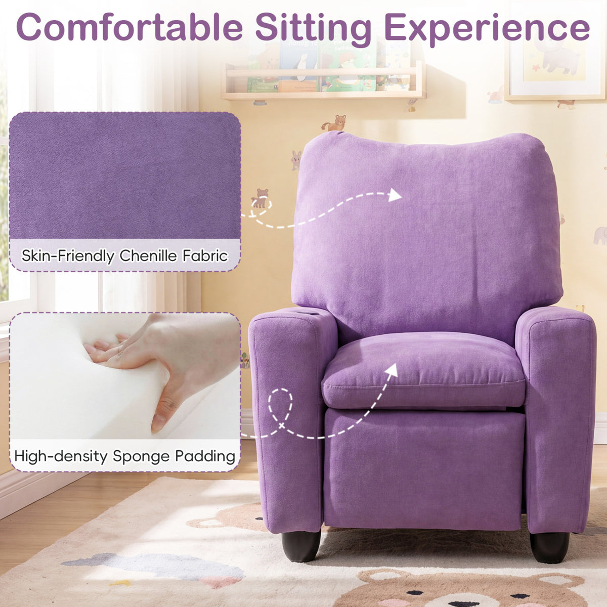 Kids Recliner Toddler Single Sofa with Adjustable Footrest and Cup Holder