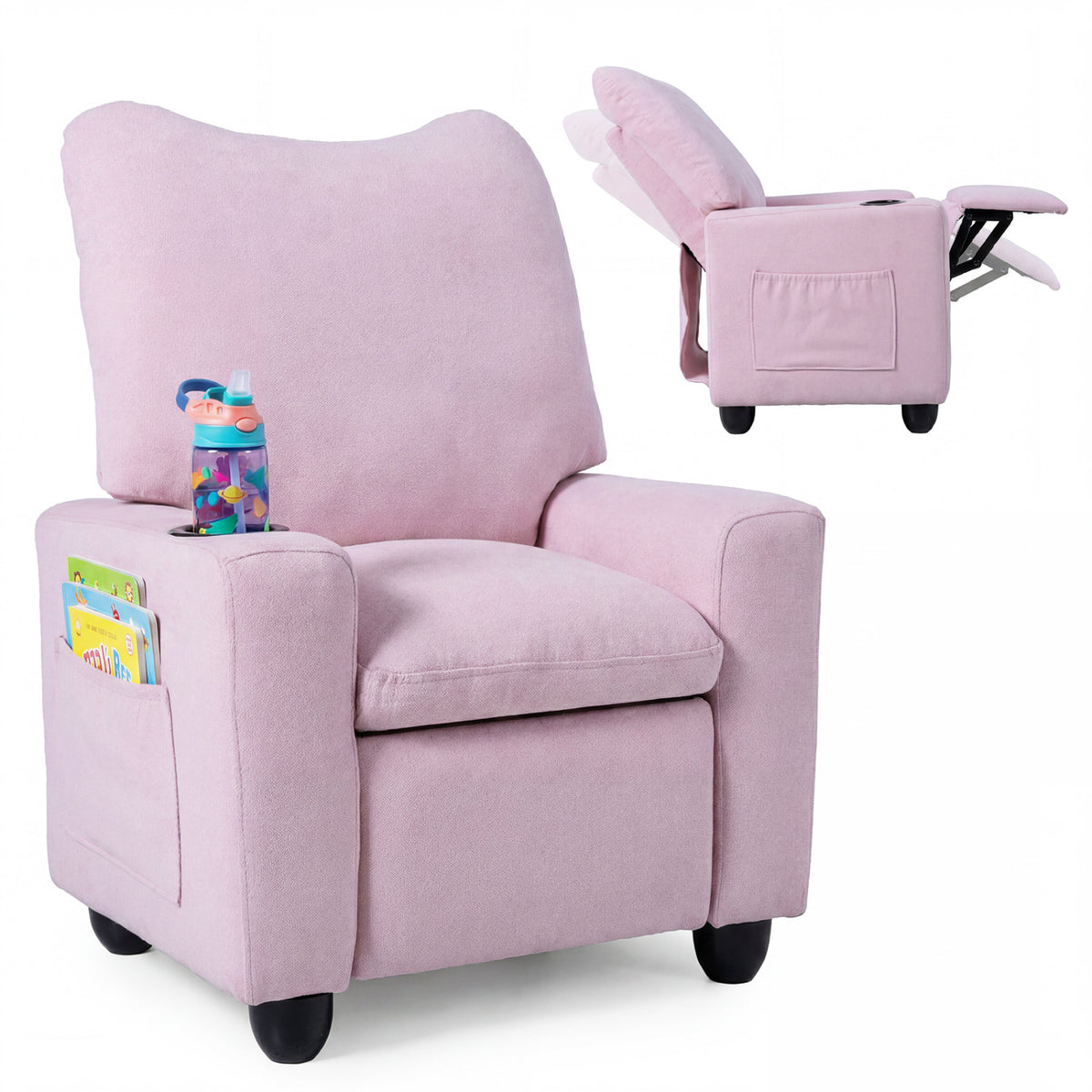 Kids Recliner Toddler Single Sofa with Adjustable Footrest and Cup Holder