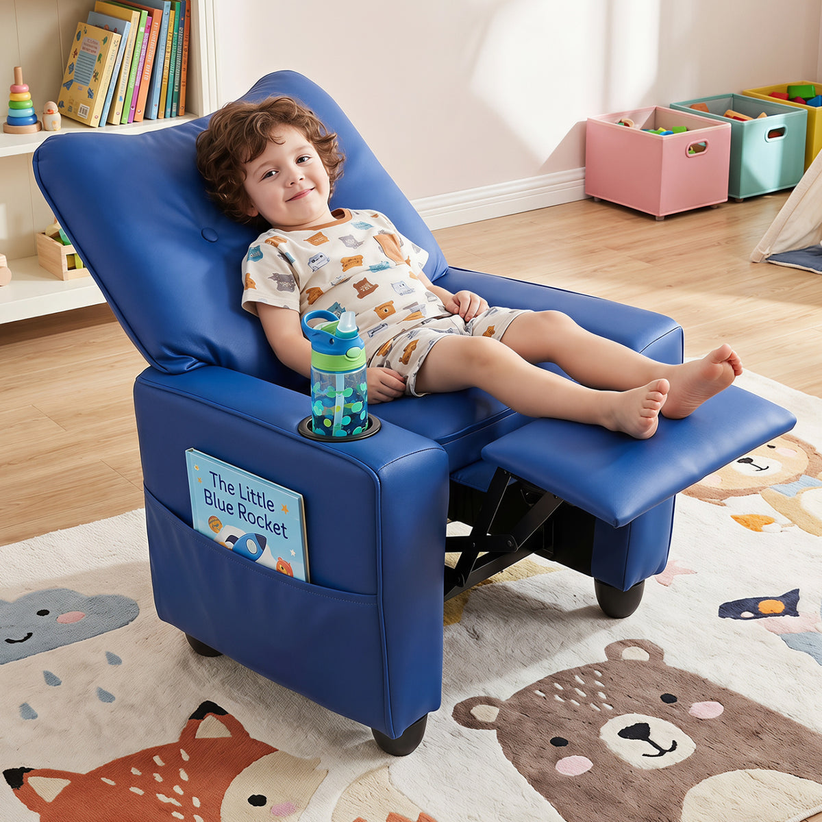 Kids Recliner with Cup Holder Armrests and Adjustable Backrest for Playroom