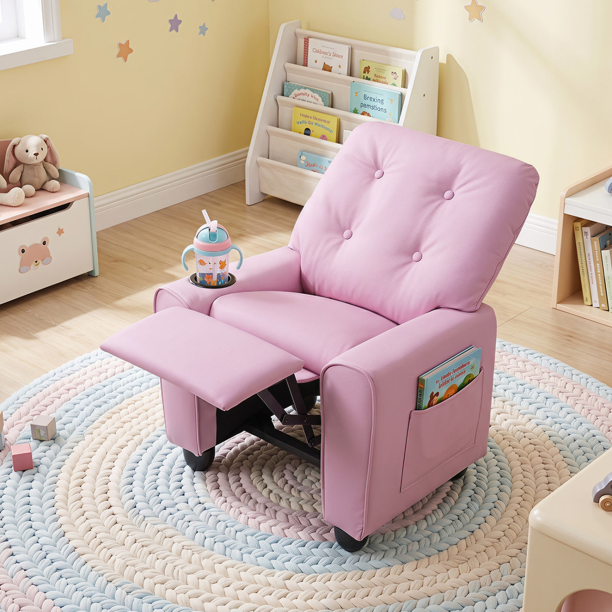 Kids Recliner with Cup Holder & Armrests and Adjustable Backrest Footrest