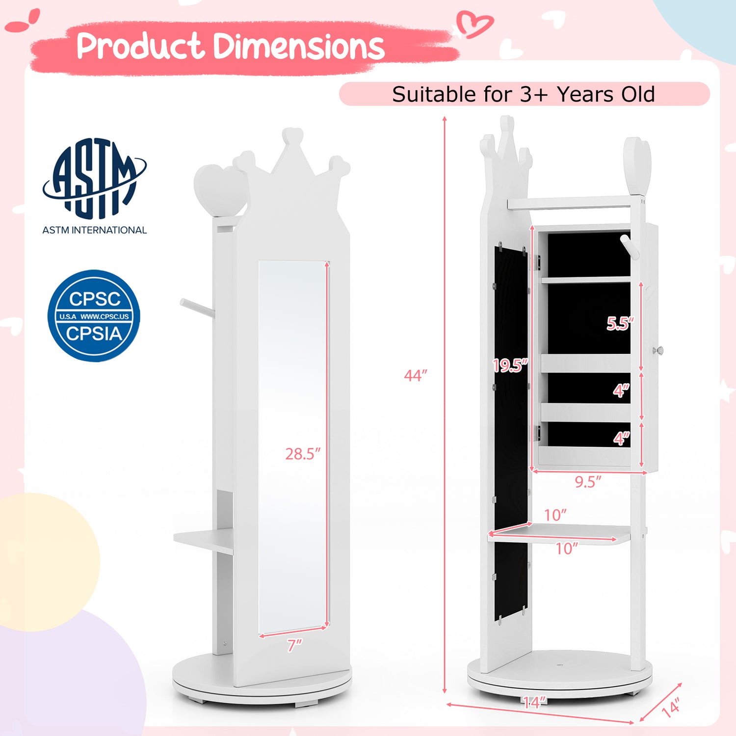 Kids Room Furniture Set Princess Vanity Table and Stool Set with Mirror and Drawer
