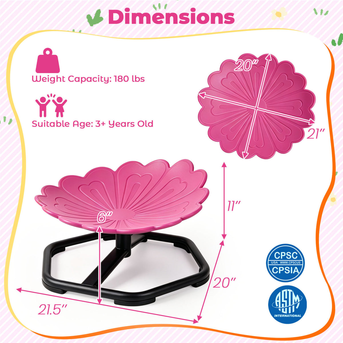 Kids Sensory Swivel Chair with Sunflower Shape 360° Spinning Chair for Toddlers