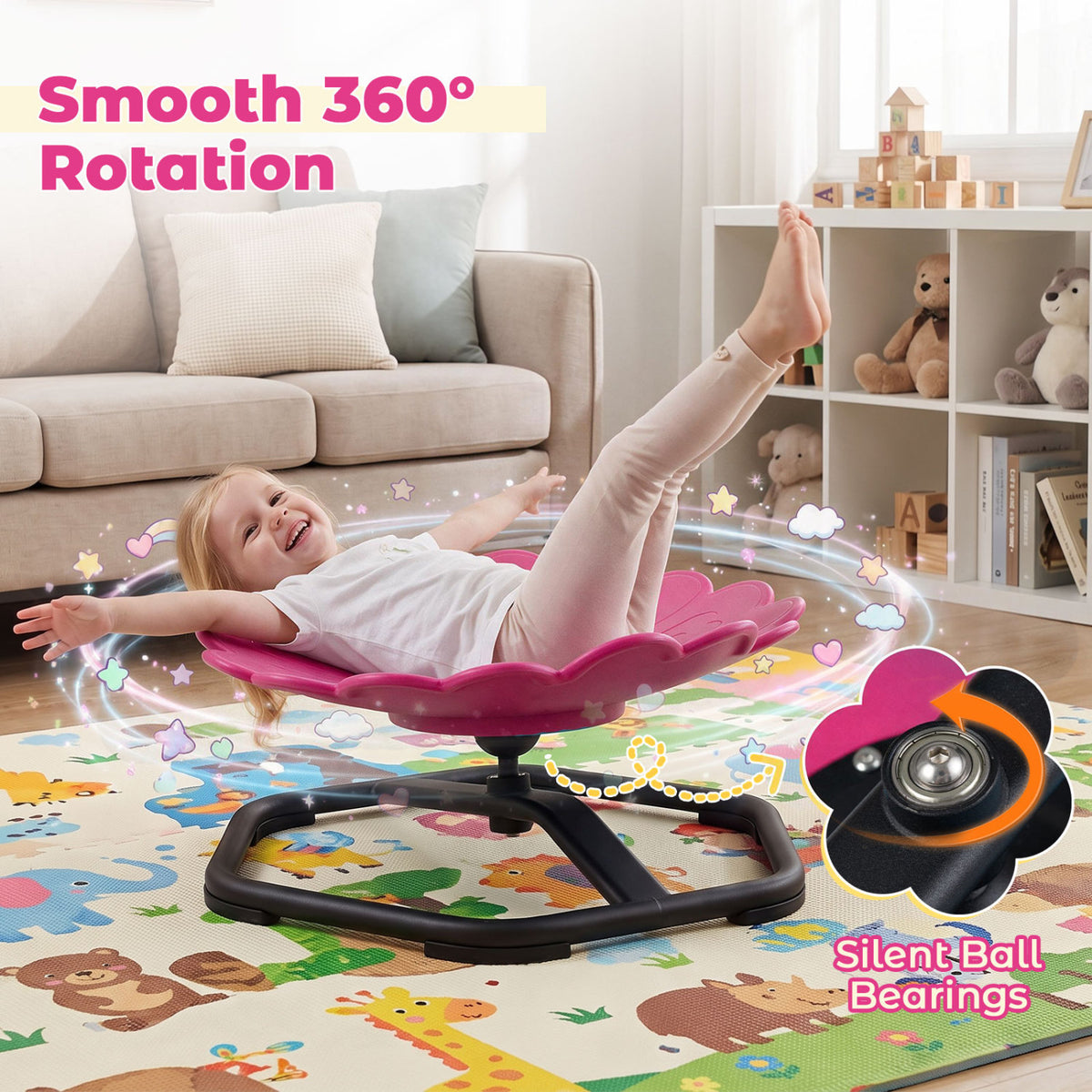 Kids Sensory Swivel Chair with Sunflower Shape 360° Spinning Chair for Toddlers