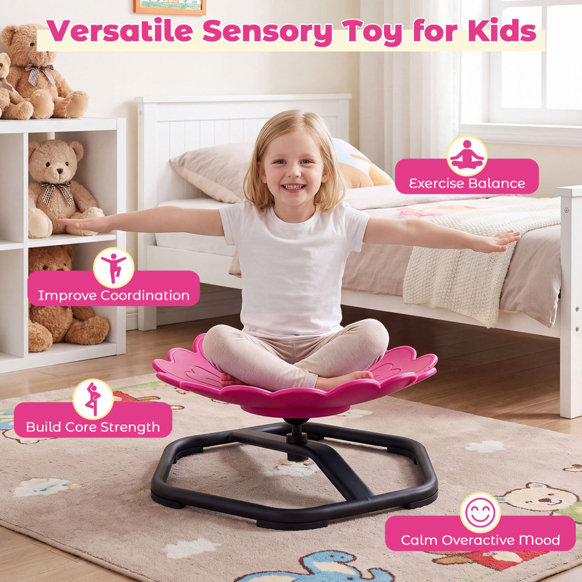 Kids Sensory Swivel Chair with Sunflower Shape 360° Spinning Chair for Toddlers