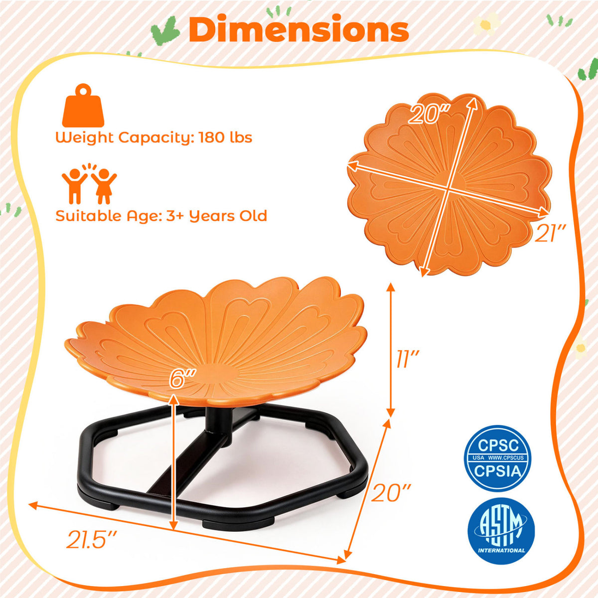 Kids Sensory Swivel Chair with Sunflower Shape 360° Spinning Chair for Toddlers