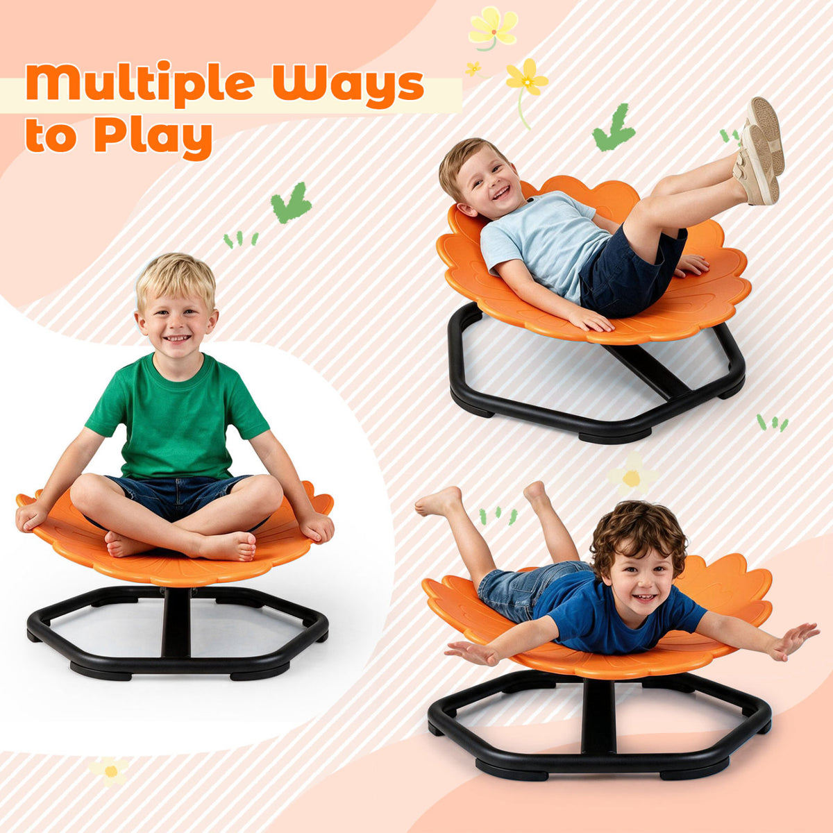 Kids Sensory Swivel Chair with Sunflower Shape 360° Spinning Chair for Toddlers