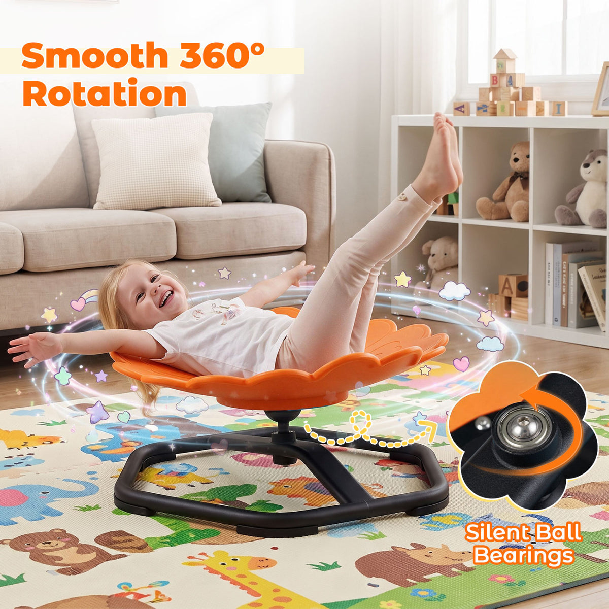 Kids Sensory Swivel Chair with Sunflower Shape 360° Spinning Chair for Toddlers
